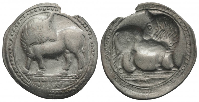 Southern Lucania, Sybaris, c. 550-510 BC. AR Stater (31mm, 7.44g, 12h). Bull sta...