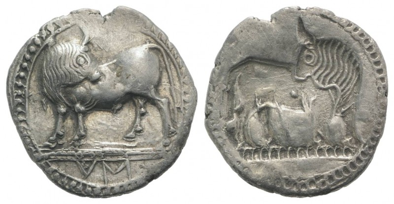 Southern Lucania, Sybaris, c. 550-510 BC. AR Drachm (18mm, 2.56g, 1h). Bull stan...