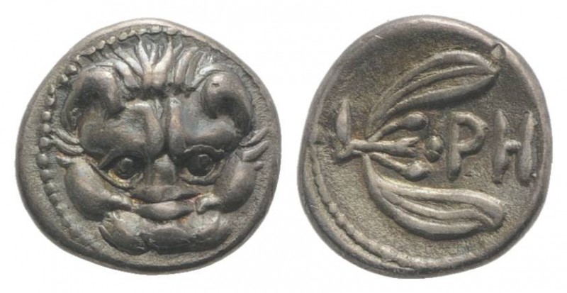 Bruttium, Rhegion, c. 415/0-387 BC. AR Litra (9mm, 0.78g, 9h). Facing lion’s hea...
