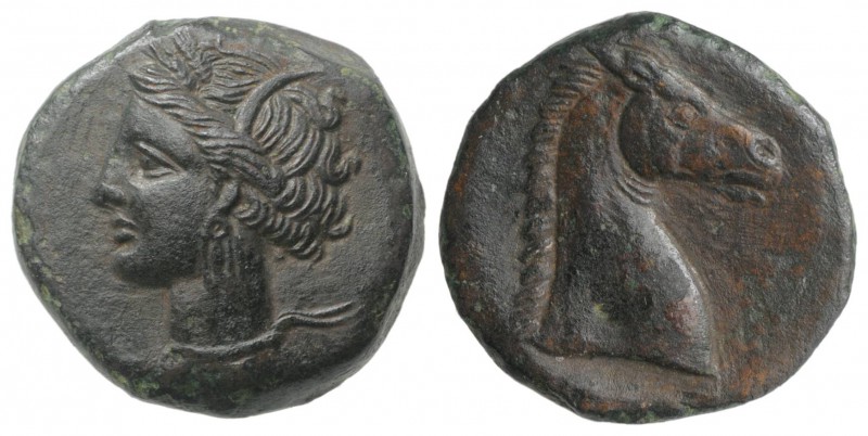 Carthaginian Domain, Sardinia, c. 264-241 BC. Æ (19mm, 5.03g, 11h). Wreathed hea...