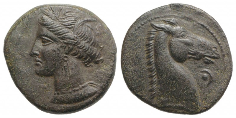 Carthaginian Domain, Sardinia, c. 264-241 BC. Æ (18mm, 4.26g, 9h). Wreathed head...