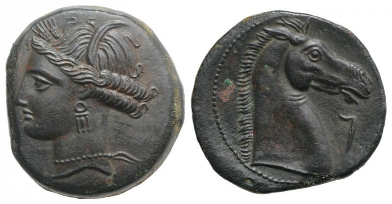 Carthaginian Domain, Sardinia, c. 264-241 BC. Æ (20mm, 4.99g, 9h). Wreathed head...