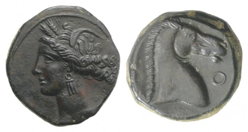 Carthaginian Domain, Sardinia, c. 264-241 BC. Æ (19mm, 5.72g, 11h). Wreathed hea...