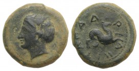 Sicily, Adranon, c. 375-345 BC. Æ (17.5mm, 5.48g, 3h). Female head l., wearing stephane. R/ Hippocamp r. CNS III, 6; HGC 2, 39; SNG ANS -. Very Rare, ...