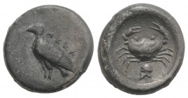 Sicily, Akragas, c. 495-480/78 BC. AR Didrachm (20mm, 8.24g, 9h). Sea eagle standing l. R/ Crab; below, helmet l.; all within shallow incuse circle. W...