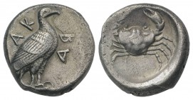 Sicily, Akragas, c. 480/478-470 BC. AR Didrachm (19.5mm, 8.39g, 12h). Sea eagle standing r. R/ Crab. Westermark, Coinage, Group IV, 292 (O93/R194); HG...
