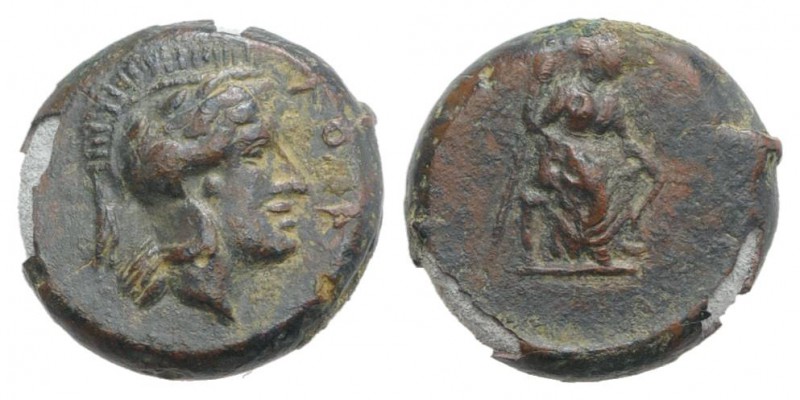 Sicily, Athl-, c. 344-339 BC. Æ (13mm, 3.15g, 9h). Helmeted head of Athena r. R/...
