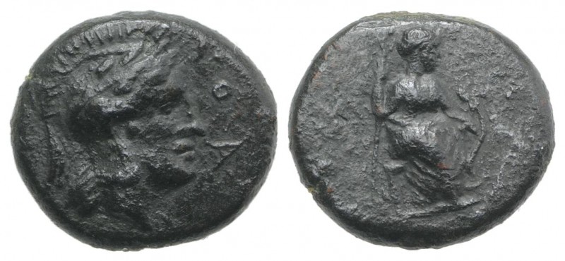 Sicily, Athl-, c. 344-339 BC. Æ (13mm, 2.54g, 6h). Helmeted head of Athena r. R/...