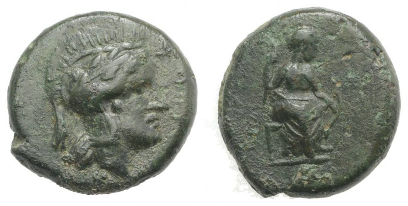 Sicily, Athl-, c. 344-339 BC. Æ (13mm, 2.96g, 9h). Helmeted head of Athena r. R/...