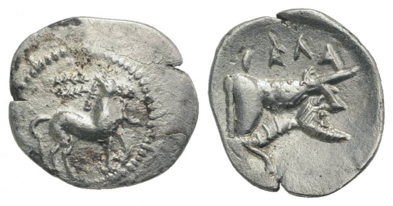 Sicily, Gela, c. 465-450 BC. AR Litra (12mm, 0.62g, 3h). Horse advancing r.; wre...