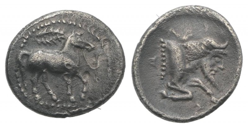 Sicily, Gela, c. 465-450 BC. AR Litra (11mm, 0.85g, 9h). Horse advancing r.; wre...