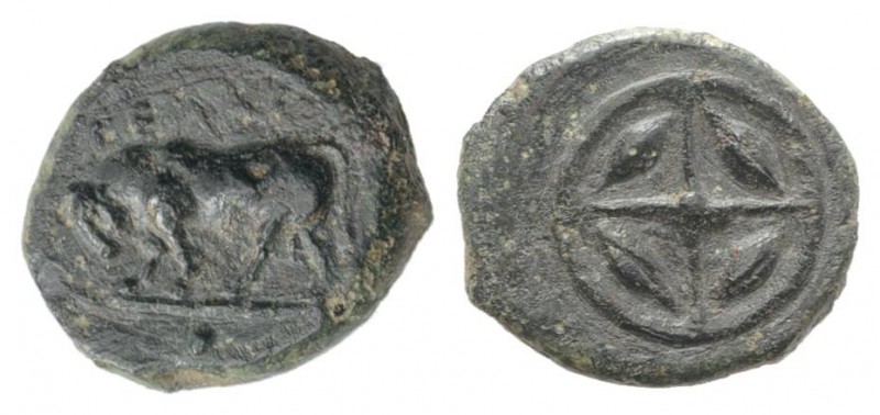 Sicily, Gela, c. 420-405 BC. Æ Onkia (12mm, 1.75g). Bull standing l., head lower...