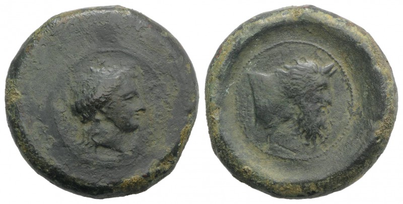 Sicily, Herbessos, 339/8-336 BC. Æ Hemilitron (31.5mm, 30.35g, 11h). Wreathed he...