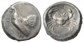 Sicily, Himera, c. 483-472 BC. AR Didrachm (20mm, 8.37g, 10h). Cock standing l. R/ Crab. SNG ANS 163; HGC 2, 438. Toned, VF / Good VF