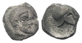 Sicily, Himera, c. 430 BC. AR Litra (8mm, 0.57g, 8h). Bearded head r., wearing tainia. R/ Helmet. HGC 2, 447; SNG Lloyd 1028. Rare, slight porosity, r...