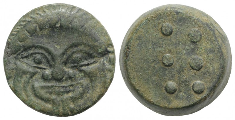 Sicily, Himera, c. 425-409 BC. Æ Hemilitron or Hexonkion (24mm, 14.59g). Gorgone...
