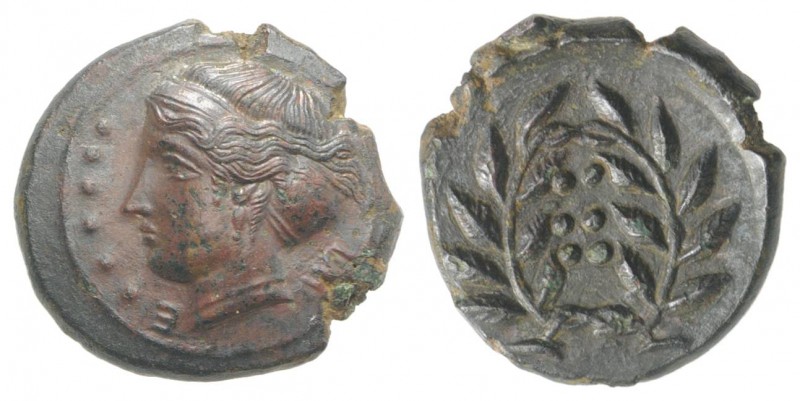 Sicily, Himera, c. 420-407 BC. Æ Hemilitron (18mm, 4.13g, 9h). Head of nymph l.;...