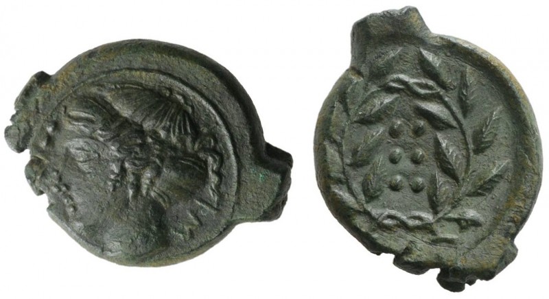 Sicily, Himera, c. 420-407 BC. Æ Hemilitron (18.5mm, 4.33g, 3h). Head of nymph l...