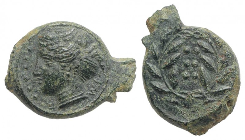 Sicily, Himera, c. 420-407 BC. Æ Hemilitron (20mm, 4.76g, 12h). Head of nymph l....