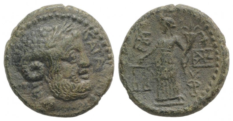 Sicily, Katane, c. 200-187 BC. Æ (21mm, 6.66g, 12h). Laureate head of Zeus Ammon...