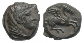 Sicily, Kephaloidion, 4th century BC. Æ (11mm, 2.42g, 2h). Head of Herakles r., wearing lion skin. R/ Pegasos flying r. CNS I, 3; SNG ANS 1320; HGC 2,...