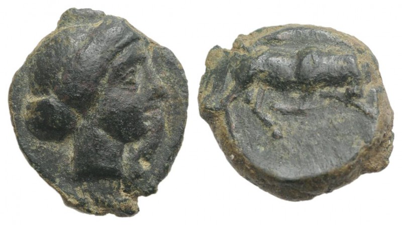 Sicily, Kimissa, c. 317-305 BC. Æ (12mm, 1.93g, 7h). Wreathed head of Persephone...