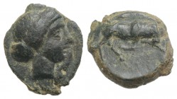 Sicily, Kimissa, c. 317-305 BC. Æ (12mm, 1.93g, 7h). Wreathed head of Persephone r. R/ Bull charging r. CNS III, 1; SNG ANS –; HGC 2, 658. Very Rare, ...