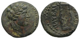 Sicily, Lilybaion, c. 2nd century BC. Æ (23mm, 6.39g, 12h). Laureate head of Apollo r. R/ Kithara. CNS I, 3; HGC 2, 749. Tooling, Good VF