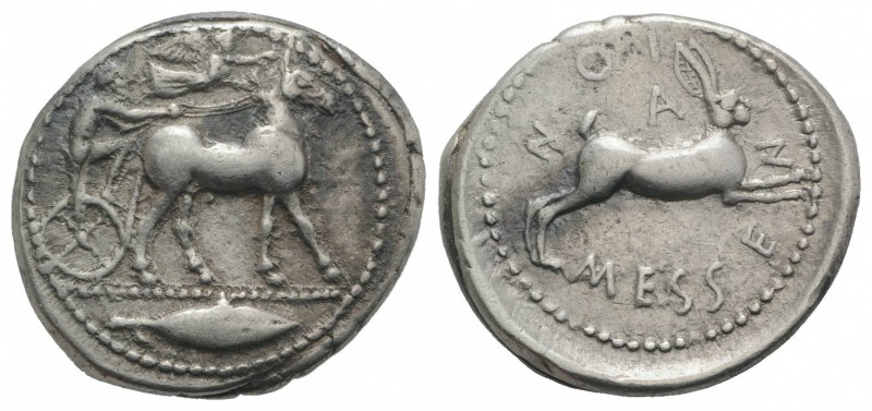 Sicily, Messana, 478-476 BC. AR Tetradrachm (29mm, 17.22g, 7h). Charioteer, hold...