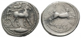 Sicily, Messana, 478-476 BC. AR Tetradrachm (29mm, 17.22g, 7h). Charioteer, holding kentron in l. hand and reins in both, driving slow biga of mules r...