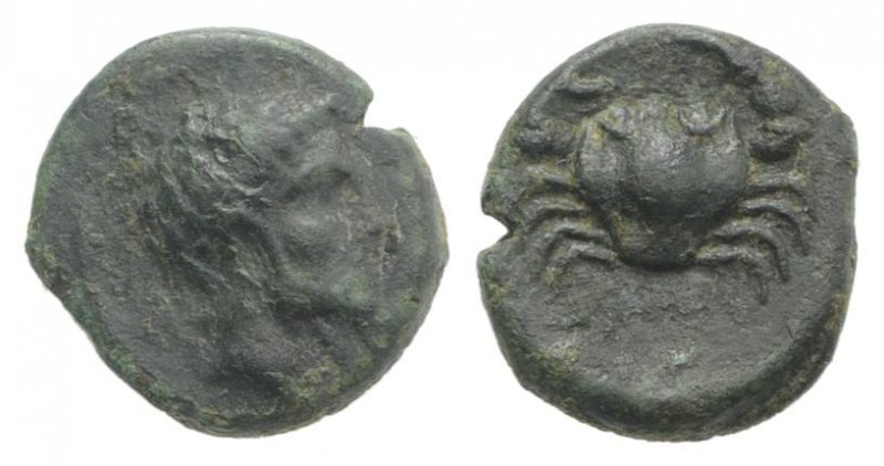 Sicily, Motya, c. 400-397 BC. Æ Onkia or Hexas(?) (11mm, 1.67g, 12h). Bearded ma...