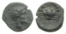 Sicily, Motya, c. 400-397 BC. Æ Onkia or Hexas(?) (11mm, 1.67g, 12h). Bearded male head r. R/ Crab. CNS I, 10 (Eryx); HGC 2, 947. VF / Good VF