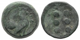 Sicily, Panormos as Ziz, c. 415-405 BC. Æ Hemilitron or Hexonkion (24mm, 15.90g). Cock standing r. R/ Six pellets. CNS I, 1; HGC 2, 1053. Green patina...