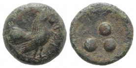 Sicily, Panormos as Ziz, c. 415-405 BC. Æ Tetras or Trionkion (16mm, 4.46g). Cock standing r. R/ Three pellets (mark of value). CNS I, 2; HGC 2, 1054....