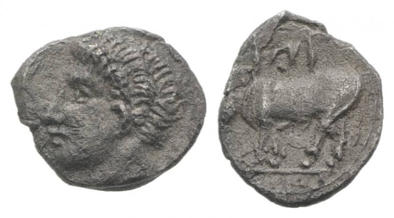 Sicily, Panormos as Ziz, c. 405-380 BC. AR Litra (10mm, 0.65g, 3h). Male head l....