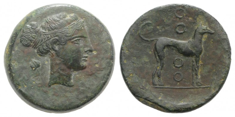 Sicily, Segesta, c. 400-390 BC. Æ Trias (20mm, 7.31g, 7h). Head of Aigiste r.; i...