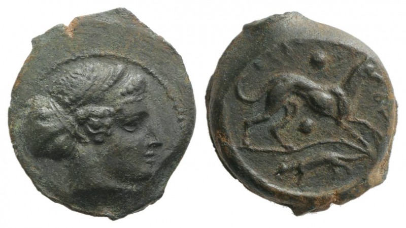 Sicily, Segesta, c. 400-390 BC. Æ Hexas (19mm, 6.02g, 72h). Head of Aigiste r., ...