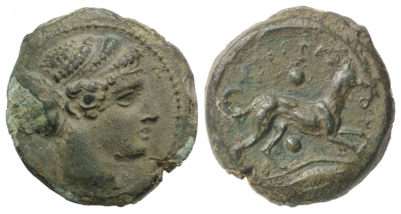 Sicily, Segesta, c. 400-390 BC. Æ Hexas (17mm, 4.59g, 12h). Head of Aigiste r., ...