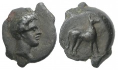 Sicily, Segesta, c. 390-380 BC. Æ (16mm, 3.40g, 6h). Head of Aigiste r. R/ Hound leaping r. CNS I, 48; cf. HGC 2, 1200. Smoothed, Good VF. Lot sold as...
