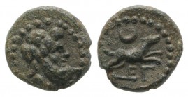 Sicily, Segesta. Roman protectorate, c. 210-mid 1st century BC. Æ (10mm, 1.51g, 12h). Laureate head of Zeus r. R/ Hound running r.; crescent above. CN...