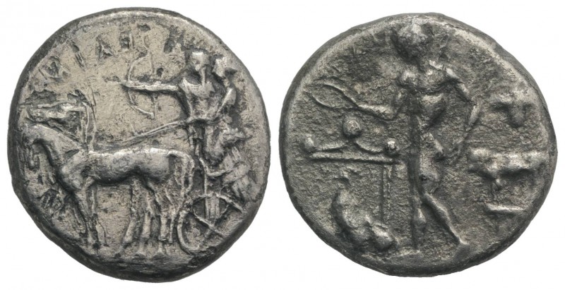Sicily, Selinos, c. 455-409 BC. AR Tetradrachm (27mm, 15.18g, 3h). Artemis, hold...