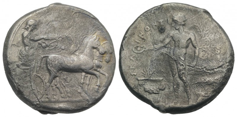 Sicily, Selinos, c. 440-420 BC. AR Tetradrachm (27mm, 16.30g, 11h). Artemis, hol...