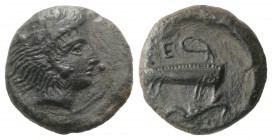 Sicily, Selinos, c. 415/2-409 BC. Æ Hexas or Hemilitron (14mm, 3.19g, 12h). Head of Herakles r., wearing lion skin. R/ Quiver and bow. CNS I, 11; HGC ...