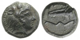 Sicily, Selinos, c. 415/2-409 BC. Æ Hexas or Hemilitron (14mm, 3.89g, 12h). Head of Herakles r., wearing lion skin. R/ Quiver and bow. CNS I, 11; HGC ...