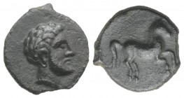 Sicily, Soloi, c. 300-241 BC. Æ (13mm, 1.53g, 3h). Bearded head r. (Melqart?). R/ Horse galloping r. CNS I, 16; HGC 2, 1259. Tooled, Good VF
