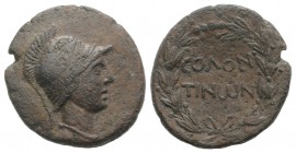 Sicily, Soloi, after 241 BC. Æ (23mm, 7.19g, 12h). Head of Athena r., wearing crested Corinthian helmet. R/ Ethnic in two lines within laurel wreath. ...