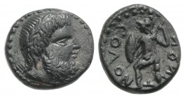 Sicily, Soloi, after 241 BC. Æ (14mm, 2.60g, 9h). Head of Poseidon r.; trident behind. R/ Helmeted, nude warrior, carrying shield and spear. CNS I, 23...