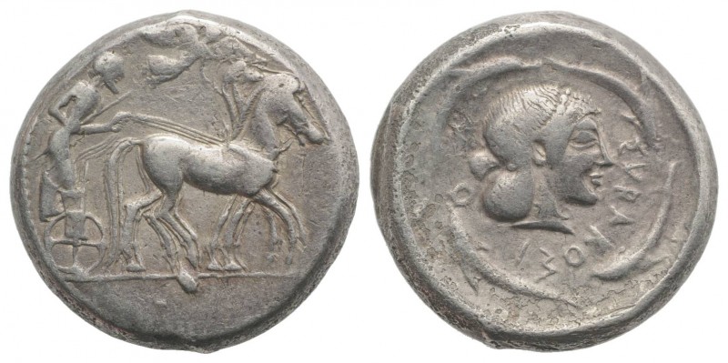 Sicily, Syracuse, c. 485-466 BC. AR Tetradrachm (25mm, 17.44g, 12h), c. 480-470 ...