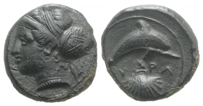 Sicily, Syracuse, c. 415-405 BC. Æ Hemilitron (15mm, 3.28g, 1h). Head of Arethus...