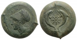 Sicily, Syracuse. Dionysios I (405-367 BC). Æ Drachm (31mm, 35.25g, 3h), c. 380 BC. Head of Athena l., wearing Corinthian helmet decorated with wreath...